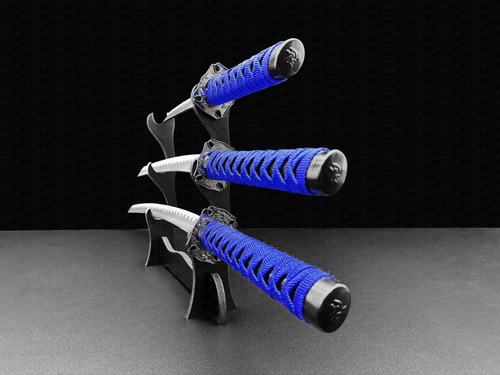 Set 3 Katanas Wakizashi Tanto Samurai Acero Espada Con Base Color Azul