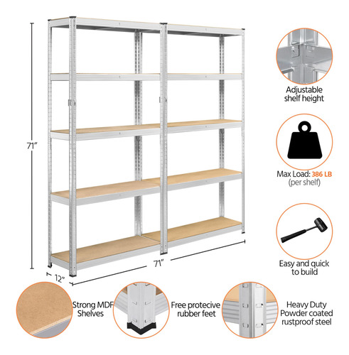 Estante De Almacenamiento De 5 Niveles Ajustable 90 Cm