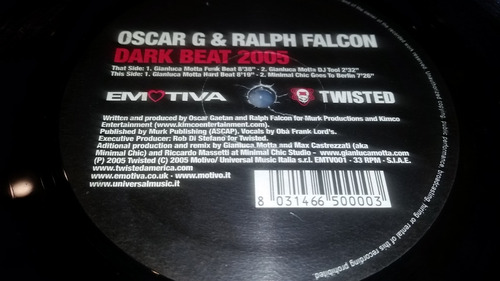 Oscar G & Ralph Falcon Dark Beat 2005 Vinilo Maxi Italy Hit
