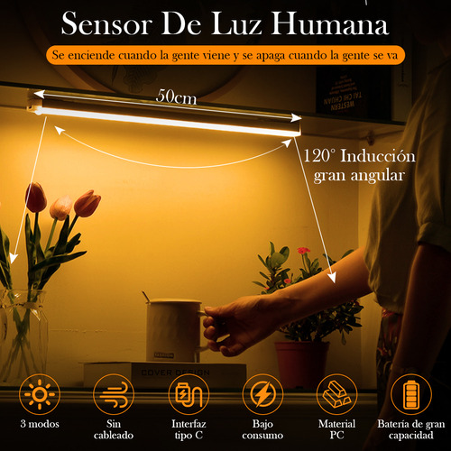 Time4buy 5pzs Con Sensor Movimiento 50cm Luz De Led Clóset Usb 3000k