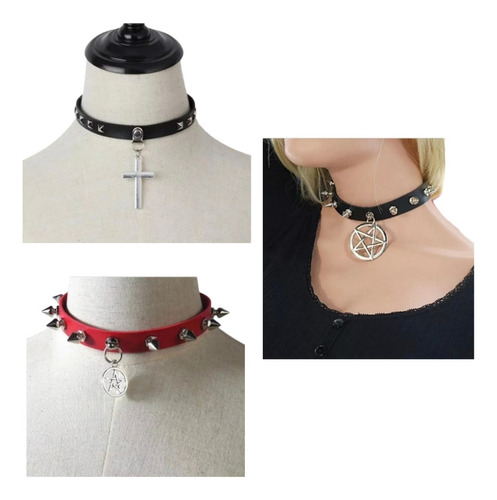 Pack De 6 Choker Gargantilla Puas Pentagrama Cruz Tachas 