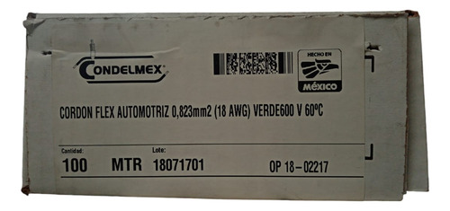 Cable Automotriz 100% Cobre Calibre 18 100 Mts Color Verde