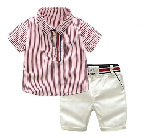 Camisa Rayas Rojas Short Blanco Importado Niños Conjunto