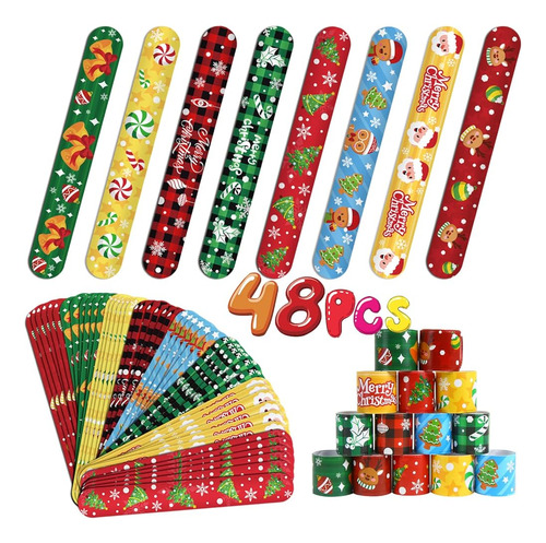 Foimas 48pcs Pulseras De Bofetadas De Navidad, Pulsera De Pu