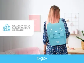 Mochila Gatito Estilo Kawaii Urbana Viral Tik Tok Coreana Color Celeste Diseño de la tela Liso