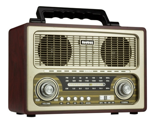 Caixa De Som E Rádioecobaz -1817bt Retrô Marrom Rádio Am/fm/