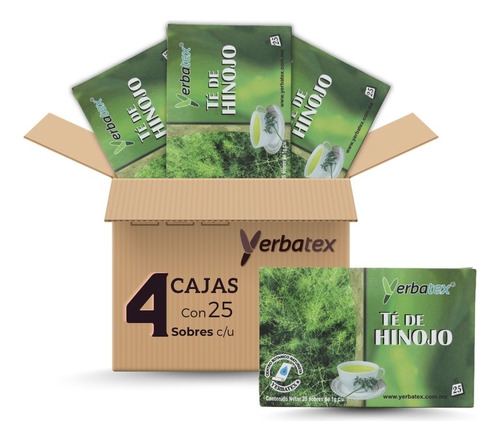 Pack 4 Té De Hinojo Caja Con 25 Sobres De 1 Gr Yerbatex