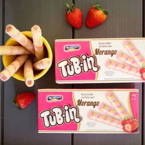 Biscoito Recheado Tubin Morango 48g - 24 Unidades