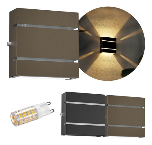 5x Arandela Slim 2 Frisos Focos Externa + 5 Leds G9 5w Mf103