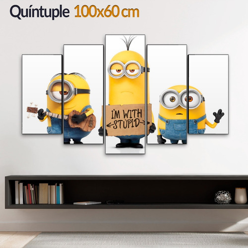 Cuadro Decorativo Moderno Minions Jd-0656 G Quíntuple 100x60 Cm Sin Marco
