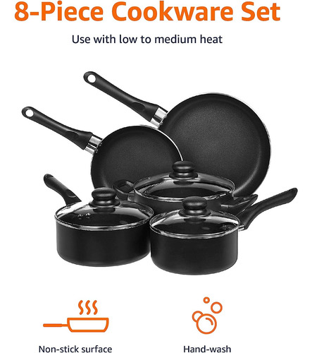 Amazon Basics Non-stick Cookware 8-piece Set, Pots And Pa...