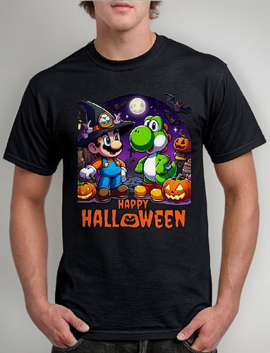 Playera Marios Bros Yoshi Happy Halloween Terror Calabaza V2
