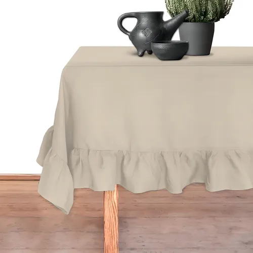 comprar Mantel Con Volado Rectangular Coquette Tela Panama 145x200 Color Beige