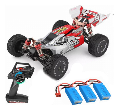 Automodelo Elétrico Wltoys 144001 4x4 C/ 3 Bat 60 Kmh Vermelho