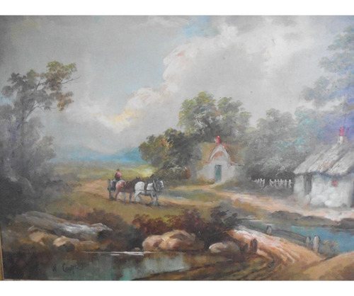 W Cooper  Gran Óleo Paisaje Antiguo 129x68 Cm 