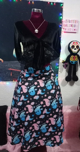 Falda Kawai Pastel Goth Fantasmas M