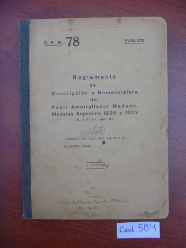 Ministerio De Guerra / Reglamento Fusil Madsen 1923/26
