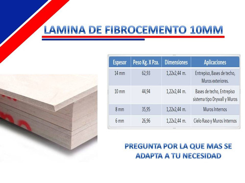 Lamina De Fibrocemento 10mm De Espesor  1,22  X 2,44