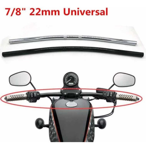 Manillar Manubrio Moto Semirecto Drag Bar Curvo 7/8 Negro