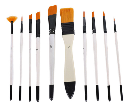 10 Brochas De Pintura, Varilla Blanca, Lana De Nailon, Acuar