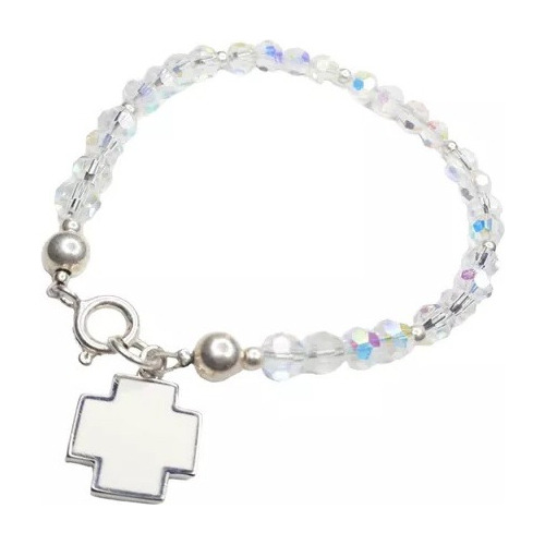 Pulsera Plata 925 Dije Cruz Cristal Traslucido Ppl444