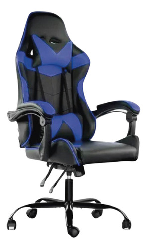 Silla de escritorio Lumax ROM-SA ZGS-955-SA gamer ergonómica  negra y azul con tapizado de cuero sintético