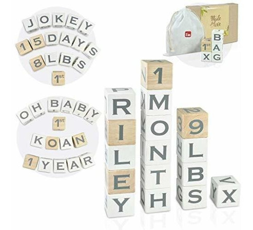 I'm Solid Wood Baby Abc Alphabet Milestone Age Blocks, Perso