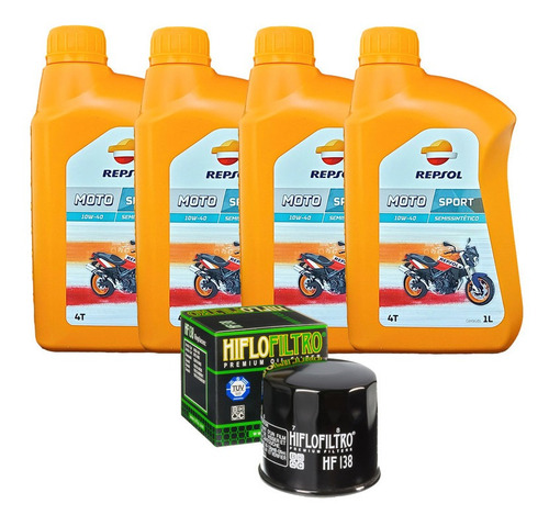 Óleo Repsol + Filtro Suzuki Gsr 750 11-16 Hf138 10w40