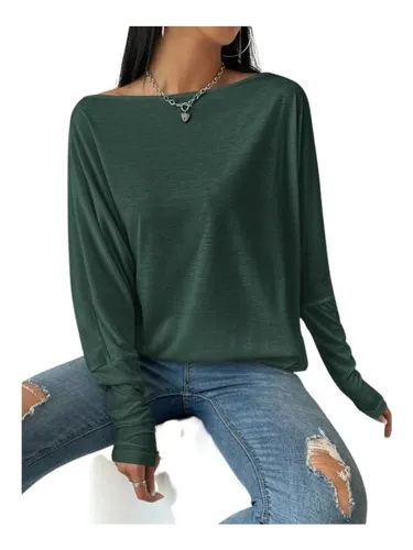Camiseta Unicolor Con Manga Murci lago Para Mujer