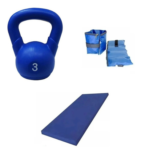 Colchoneta 4 Cm + Tobilleras 1.5 Kg + Pesa Rusa 3 Kg Kit Gym