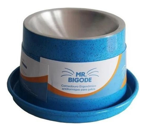 Comedouro Ergonômico Para Gatos Mr Bigode 250 Ml  Azul