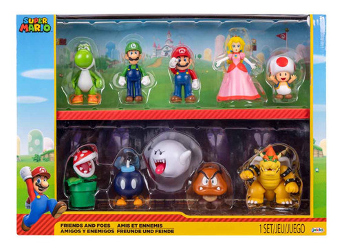 Pack C/ 10 Bonecos Super Mario Amigos E Inimigos 6,5cm Jakks
