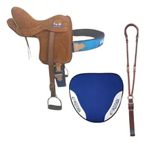 Comprar Sela De Cavalo Equitação Semi Profissional Vaquejada Marrom Cor Azul