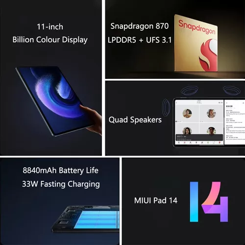 Xiaomi Pad 6, Snapdragon 870, 11 2.8 K Pantalla 144Hz, 8840mAh 33W  Cargador rápido (6+128GB Azul)