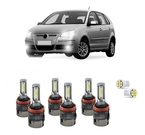 Kit Lampada Super Led Plus Vw Polo 2007 A 2014 Farol E Milha