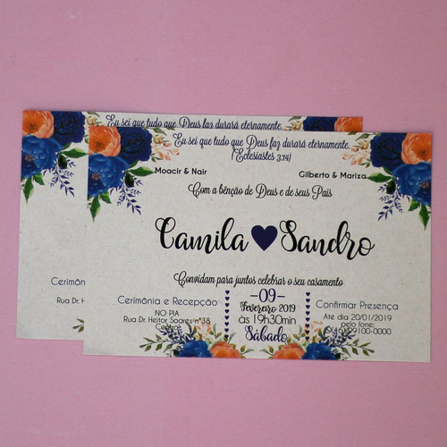 Imagem 6 de 6 de 55 Convite De Casamento Azul Barato Noivado Personalizado