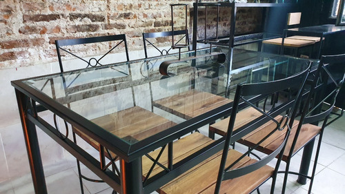 Imagen 3 de 9 de Mesa Comedor Industrial Hierro Y Madera 140x80x78 + 4 Sillas