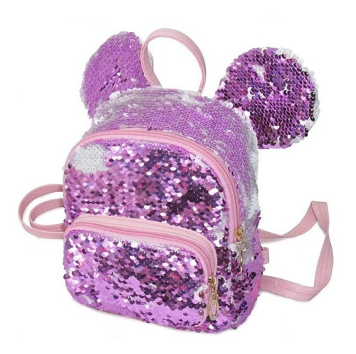 Mochila Lentejuelas Reversibles Y Eco Cuero Con Orejas 19 Cm