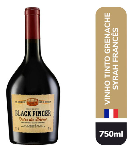 Vinho Tinto Francês Black Finger Aoc Côte Du Rhône 750ml
