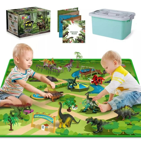 Set De Dinosaurios Realista Con Tapete Y Árboles Para Niños