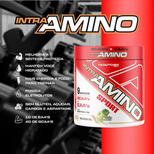 Suplemento Em Pó Adaptogen Science Intra Amino Sport Bcaa Sabor Maça Verde Em Pote De 201g