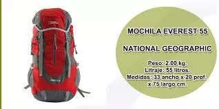 Mochila camping 55 litros Everest National Geographic