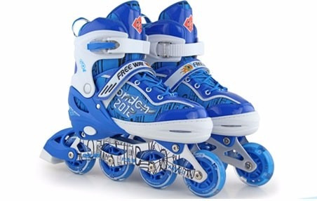 Patines En Linea Roller Ajustables 30 A 33 Azul Con Luz