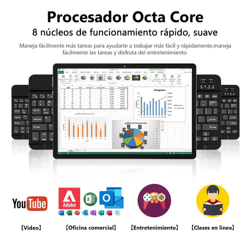 Tablet Pad Aorzoo Android 14 Tablet 10.1'' 128 ROM 12GB RAM Gris y Azul Wifi 5G HD Ips 6000mAh Tablet 10.1-inch 12GB+128GB ROM/1TB TF Android 14 Teclado y Mous Con Funda Protectora Para Tableta