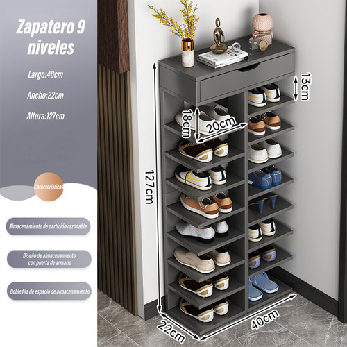 Zapatero Vertical De 9 Niveles Soporte De Madera Para Zapato