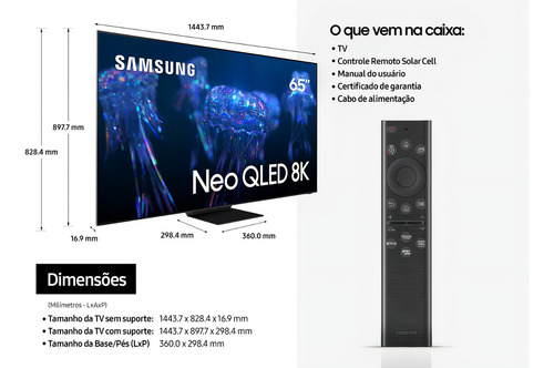Smart TV de 65" Samsung Neo QLED 8K 65QN800B com tela QLED 8K - preto