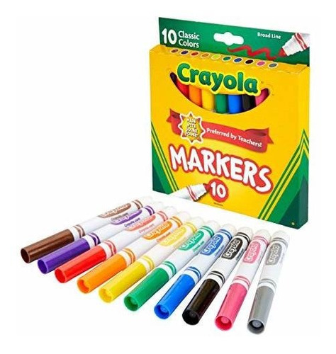 Crayola Broad Marcadores, Colores Clásicos 10 Cada Uno.