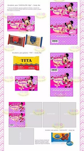 Kit Imprimible Minnie Mouse Candy Bar Invitaciones Y Mas !