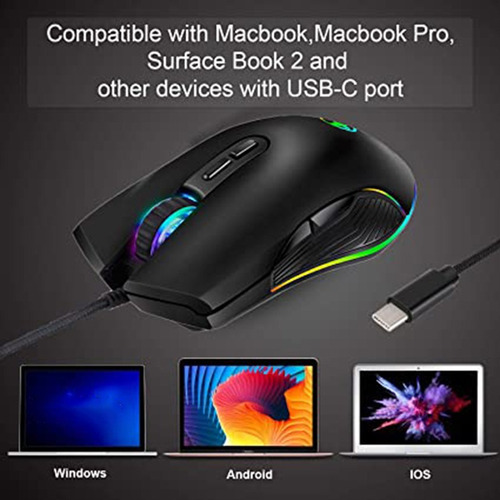 Ratón Usb C Tipo C Ratón Con Cable Ergonómico Ratón Para Jue