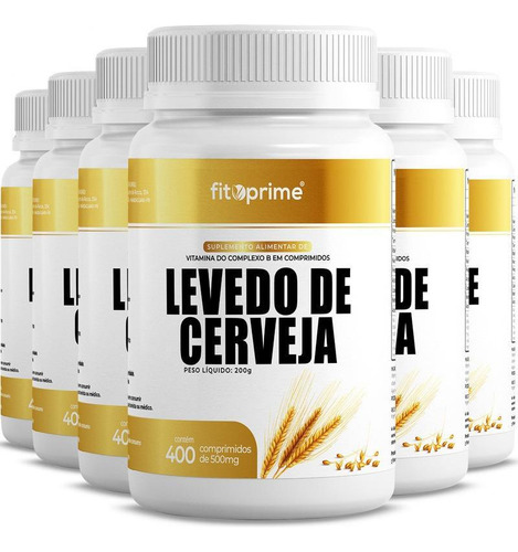 6 Potes Levedo De Cerveja Complexo B 500mg 400cpr Fitoprime